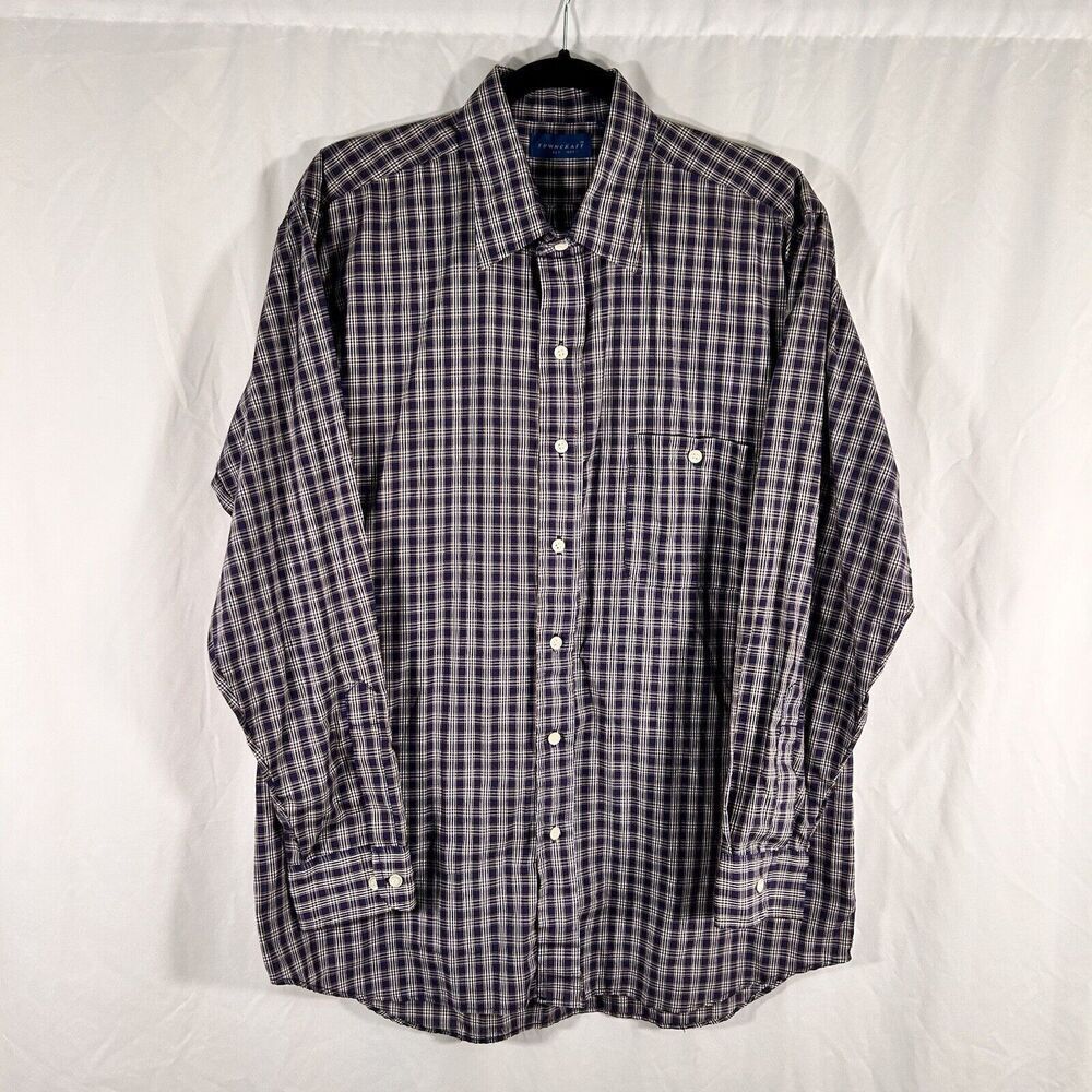 Towncraft Dress Shirt Mens Large Purple Plaid Button Up Long Sleeve Cotton